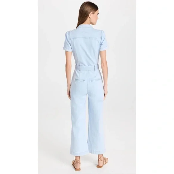 PAIGE ANESSA Short Sleeve Denim JUMPSUIT withBELT in “Kokomo” light wash
